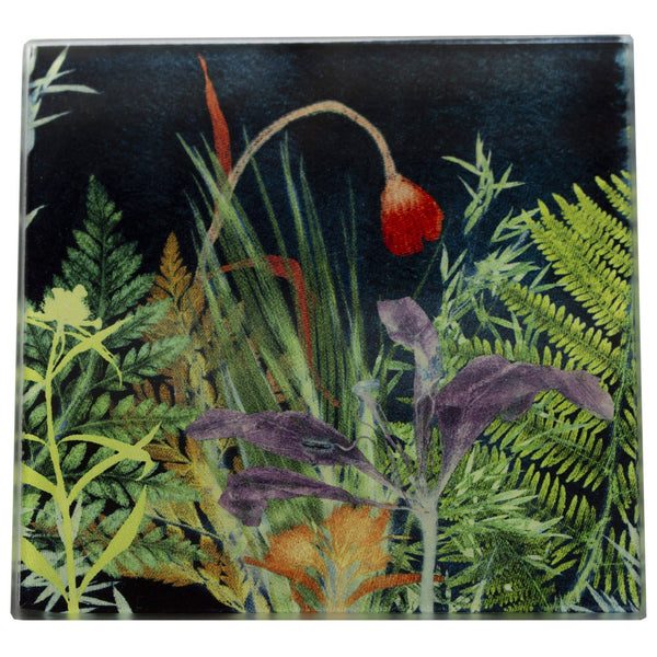 Secret Garden 1 | Dark Floral Single Glass Coaster