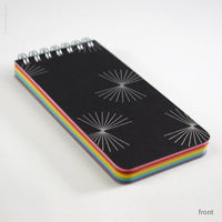 Inkello Letterpress - Small Black Spiral Notepad With Bursts + Rainbow Pages (#508)