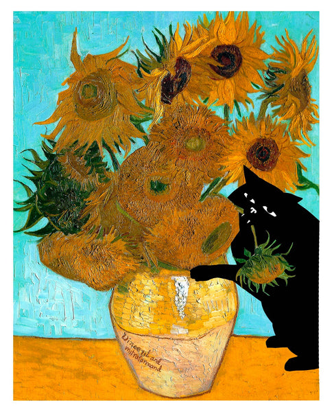Fuffernutter - Print - Van Gogh Sunflowers - With Cat Added (2 sizes)