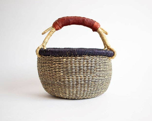 The African Home Goods - Small African Market Basket | Ghana Bolga Basket | 9"-11" Across (Natural & Blue Assorted colors)