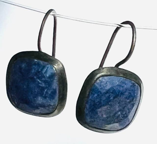 Erik & Mike - Lapis large cushion faceted earring in Black Rhodium