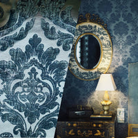Fancy Styles Fabric - NEW Queen Isabella Designer Damask Burnout Chenille Velvet Fabric Peacock Blue