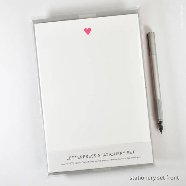 Inkello Letterpress - Stationery Set with Neon Pink Heart (#472)
